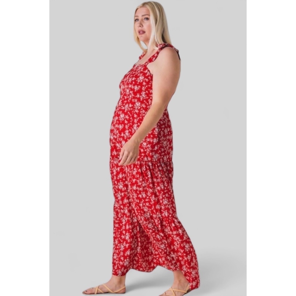 Davi & Dani Red Floral Print Wide Leg Jumpsuit - Picture 4 of 9
